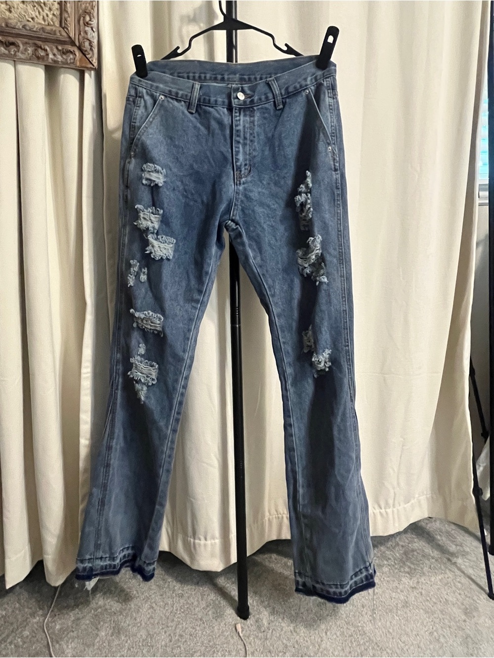 Simeon Denim Distressed Blue Denim Jeans - Ripped Straight Leg